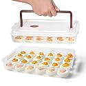 Deviled Egg Containers with Lid, 2 Pack 48-Egg Carrier with Handle | Deep Egg Slots, Date Dial, Portable Handle, Secure Latches, Stackable Fridge Storage, Dishwasher Safe, Food-Grade Material