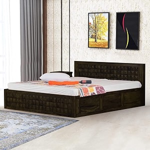 kingdom king size bed - a solid wooden bed with storage - double bed furniture for bedroom - perfect diwan bed king size cot with storage in walnut finish