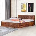 Kingdom King Size Bed - A Solid Wooden Bed with Storage Top Opening - Double Bed Furniture for Bedroom - Natural Finish