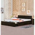 Kingdom King Size Bed with Storage Drawer Front Open Dual Storage - Wooden Bed with Storage Box - Double Bed Furniture for Bedroom - Walnut Finish