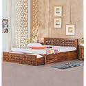 Kingdom King Size Bed with Dual Storage - A Solid Wooden Bed with Storage Box - Double Bed Furniture for Bedroom - Natural Finish