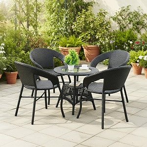 devoko aria 5-piece outdoor rattan wicker patio bistro set for garden backyard balcony porch poolside furniture with black all-weather wicker and glass top table black