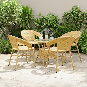 devoko aria 5-piece outdoor rattan wicker patio bistro set for garden backyard balcony porch poolside furniture with beige all-weather wicker and glass top table
