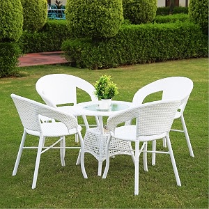 devoko aria 5-piece outdoor rattan wicker patio bistro set for garden backyard balcony porch poolside furniture with white all-weather wicker and glass top table