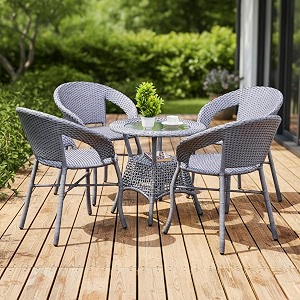 devoko aria 5-piece outdoor rattan wicker patio bistro set for garden backyard balcony porch poolside furniture with silver grey all-weather wicker and glass top table
