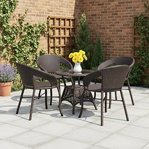 devoko aria 5-piece outdoor rattan wicker patio bistro set for garden backyard balcony porch poolside furniture with dark brown all-weather wicker and glass top table dark brown