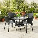 DEVOKO Aria 5-Piece Outdoor Rattan Wicker Patio Bistro Set for Garden, Backyard, Balcony, Porch, Poolside Furniture with Black All-Weather Wicker and Glass Top Table (Black)