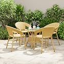DEVOKO Aria 5-Piece Outdoor Rattan Wicker Patio Bistro Set for Garden, Backyard, Balcony, Porch, Poolside Furniture with Beige All-Weather Wicker and Glass Top Table