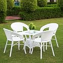 DEVOKO Aria 5-Piece Outdoor Rattan Wicker Patio Bistro Set for Garden, Backyard, Balcony, Porch, Poolside Furniture with White All-Weather Wicker and Glass Top Table