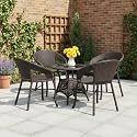 DEVOKO Aria 5-Piece Outdoor Rattan Wicker Patio Bistro Set for Garden, Backyard, Balcony, Porch, Poolside Furniture with Dark Brown All-Weather Wicker and Glass Top Table (Dark Brown)