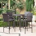 DEVOKO 5-Piece Outdoor Wicker Patio Bar Set for Backyard, Porch, Poolside, Garden, Lawn - Dark Brown Wicker Round Bar Table with Chairs