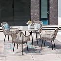 DEVOKO 5 Piece Rope Outdoor Space Saving Dining Set with Water Resistant Cushions &amp; Table for Indoor, Poolside, Lawn, Backyard, Garden, Terrace, Balcony (Beige &amp; Grey) (Table Without Glass)