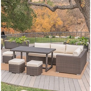 devoko 6pcs patio sofa set outdoor furniture sectional all-weather wicker rattan sofa garden lawn pool backyard waterproof dark brown amp cream