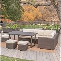 DEVOKO 6PCS Patio Sofa Set Outdoor Furniture Sectional All-Weather Wicker Rattan Sofa, Garden Lawn Pool Backyard, Waterproof (Dark Brown &amp; Cream)