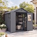 Devoko 6X8 FT Resin Outdoor Storage Shed with Floor, Dark Gray