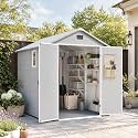 Devoko 6X8 FT Resin Outdoor Storage Shed with Floor, Light Grey