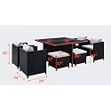 DEVOKO 7-Piece Outdoor Rattan Wicker Dining Set for Terrace & Garden, Poolside Powder Coated Iron Dark Brown & Beige Cushioned Chairs, Ottoman & Table (Table Top: Without Glass)