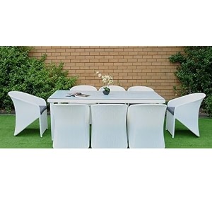 devoko 8 seater outdoor dining set all-weather garden dining set furniture with cushioned chair and table for indoor terrace garden white amp dark grey table without glass top