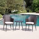 DEVOKO All Weather Resistant 3 Pieces Outdoor Furniture Rattan Chairs and Table for Garden, Balcony, Poolside, Terrace, Lawn, Backyard (Dark Brown &amp; Off-White)