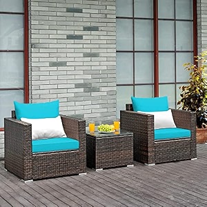 devoko retreat 3 piece patio furniture set dark brown amp sky blue