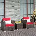 DEVOKO Retreat 3 Piece Patio Furniture Set (Dark Brown & Red)