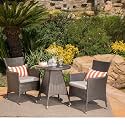 DEVOKO Garden 3 Piece Outdoor Wicker HDPE Rattan Patio Furniture Set with Coffee Table for Pool, Deck, Lawn, Porch, Balcony (Dark Brown &amp; Cream)
