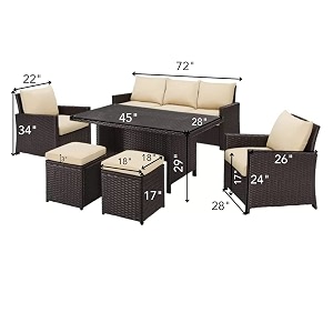 devoko large 6 piece outdoor wicker sofa set hdpe rattan movable cushion sectional dinning sofa for backyard porch pool dark brown amp cream
