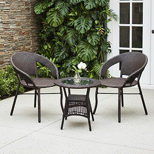 devoko aria outdoor 3 piece all weather wicker patio rattan chair and table bistro set with powder coated iron frame for balcony garden poolside deck dark brown