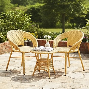 devoko aria outdoor 3 piece all weather wicker patio rattan chair and table bistro set with powder coated iron frame for balcony garden poolside deck beige