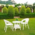 DEVOKO Aria Outdoor 3 Piece All Weather Wicker Patio Rattan Chair and Table Bistro Set with Powder Coated Iron Frame for Balcony, Garden, Poolside, Deck (White)