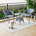 DEVOKO Aria Outdoor 3 Piece All Weather Wicker Patio Rattan Chair and Table Bistro Set with Powder Coated Iron Frame for Balcony, Garden, Poolside, Deck (Silver Grey)