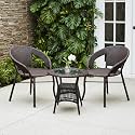 DEVOKO Aria Outdoor 3 Piece All Weather Wicker Patio Rattan Chair and Table Bistro Set with Powder Coated Iron Frame for Balcony, Garden, Poolside, Deck (Dark Brown)