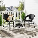 DEVOKO Aria Outdoor 3 Piece All Weather Wicker Patio Rattan Chair and Table Set with Powder Coated Iron Frame for Balcony, Garden, Poolside, Deck (Black)