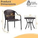 DEVOKO Curvera 3 Piece Waterproof Rattan Chairs &amp; Table (Dark Brown) Ideal for Garden, Balcony, Poolside, Terrace, Living Room, Lawn, Deck