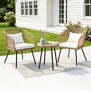 devoko vista 3-piece patio set with cushions glass top table beigewhite