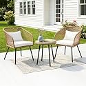 DEVOKO Vista 3-Piece Patio Set with Cushions, Glass Top Table (Beige/White)