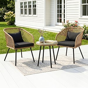 devoko outdoor all weather resistant rattan wicker 3-piece patio set with cushions amp glass top table for garden balcony poolside lawn beige amp black 572 centimeters 21 inch 813 cm