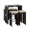 DEVOKO Outdoor Bar Sets, Rattan Wicker Outdoor Dining Set, 5 Piece Patio Furniture Set with 4 Stools, 1 Table, Glass Tabletop Bar Patio Set for Backyard, Porch, Garden, Poolside