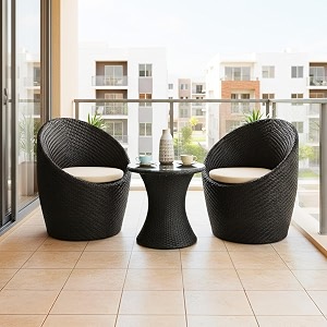 devoko liora outdoor conversation backyard hdpe wicker furniture set with cushions for small space garden backyard porch pool dark brown amp cream