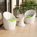 DEVOKO Liora Outdoor Conversation Hdpe Wicker Furniture Set with Cushions &amp; Coffee Table for Small Space, Garden, Backyard, Porch, Pool (White &amp; Light Green)
