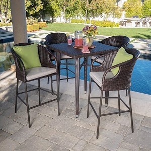 devoko patio counter height dining square table and chair wicker bistro patio sets with 4 bar stool and cushions outdoor furniture conversation set for backyard porch poolside garden