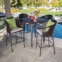 DEVOKO Patio Counter Height Dining Square Table and Chair, Wicker Bistro Patio Sets with 4 Bar Stool and Cushions, Outdoor Furniture Conversation Set for Backyard, Porch, Poolside, Garden