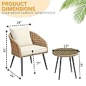DEVOKO Patio Furniture Set, 3 Pieces Porch Backyard Garden Outdoor Furniture Rattan Chairs With Cushions And Table Wicker Conversation Set (Beige And Off White), (20 X 24 X 28Inch)