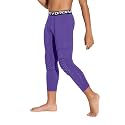 DEVOROPA Youth Boys' Compression Pants with Knee Pads 3/4 Basketball Athletic Tights Quick Dry Sports Workout Leggings