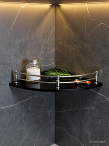 DEVYM IMPAX Glass Corner Bathroom Kitchen Shelf