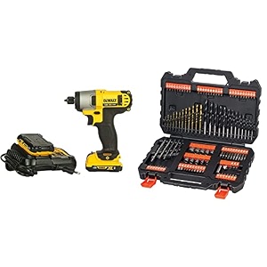 dewalt dcf815d2 108v compact cordless impact driver with blackdecker a7200 metal mixed accessory set 109-pieces
