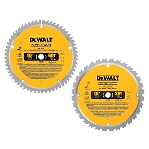 dewalt dw3106p5 60-tooth crosscutting and 32-tooth general purpose 10-inch saw blade combo pack