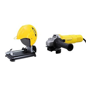 dewalt dw871 2200w 355mm heavy duty chop saw with stanley sg6100 620w 100mm slim corded electric small angle grinder