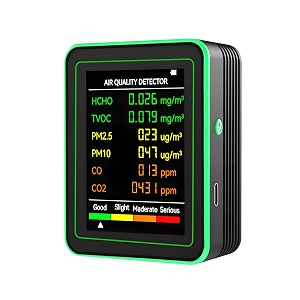 dewire portable air quality detector with 6-in-1 monitoring - co2 co pm25 pm10 hcho tvoc tester with 2834 color display usb-typec rechargeable for home and office black