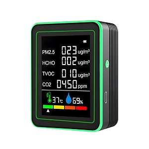 dewire professional air quality detector with pm25 amp formaldehyde detection - 28-inch tft color display 6-in-1 monitor for hcho tvoc co2 temperature amp humidity green